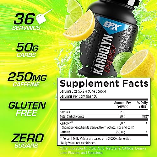 Image of EFX Sports Karbolyn Energy | Performance Carbohydrate Powder + Caffeine | Carb Load & Energize | 250mg Caffeine | Sugar Free | 36 Servings (Lemon Lime)