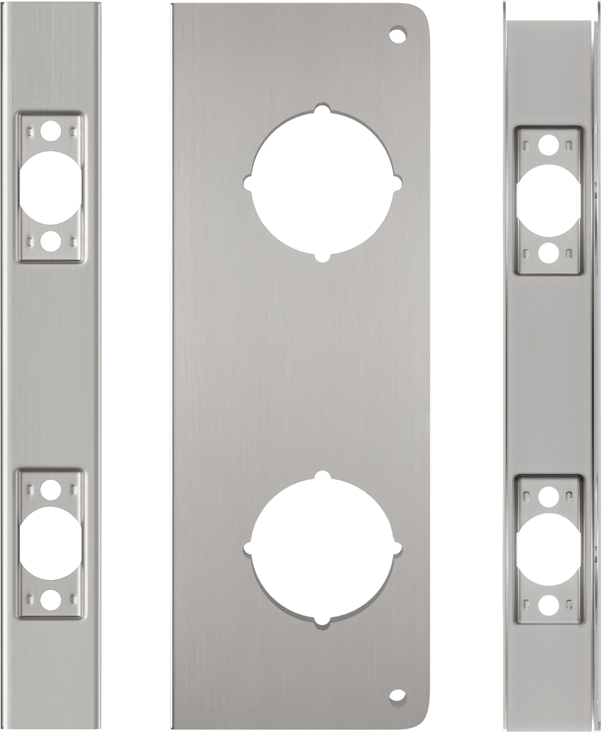 Double Hole Door Knob Reinforcement Plate, Brushed Nickel, Fits 1-3/4" Doors, 2-3/4" Backset, Door Lock and Door Knob Cover Plate, Deadbolt Cover Plate Reinforce and Repair Wood or Metal Doors