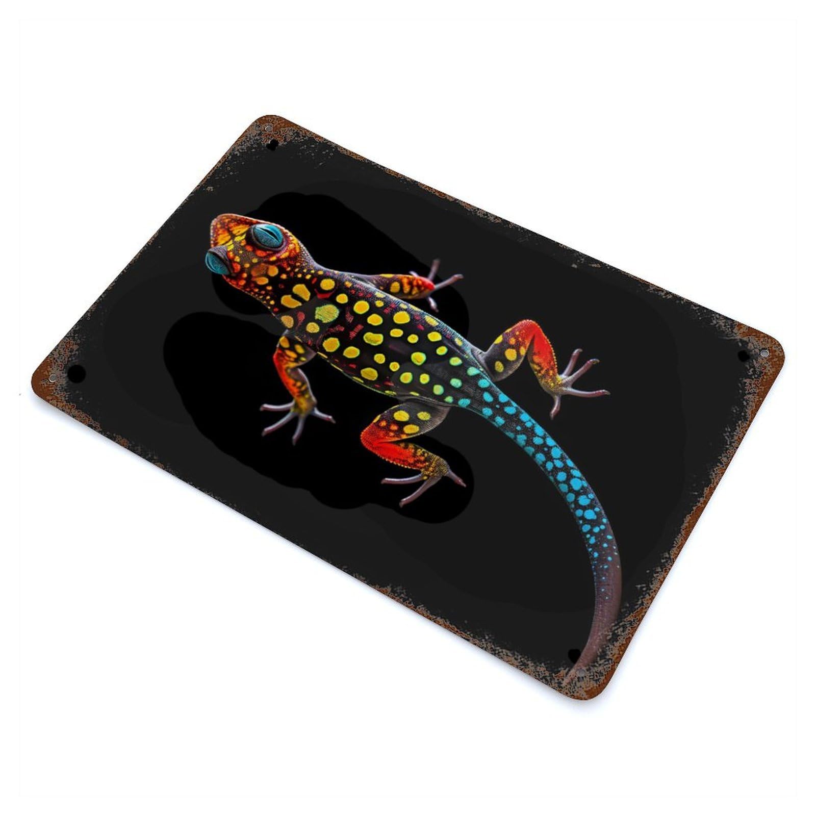 Gecko Rust Effect Tin Sign 11.8"x7.9", Old School Wall Decor for Living Room, Hallway And Home Decor