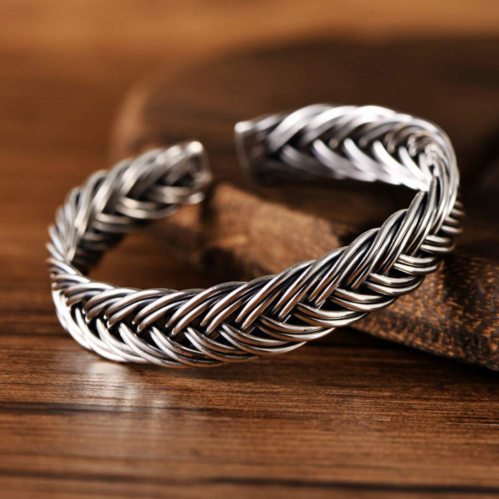 YABEME S999 Silber Armband Wikinger Altmodische Manschette Armbänder Damen Schmuck Handgewebte Personalisierte Kleidung Accessoires Mode Geschenke für Jubiläumsgeburtstage