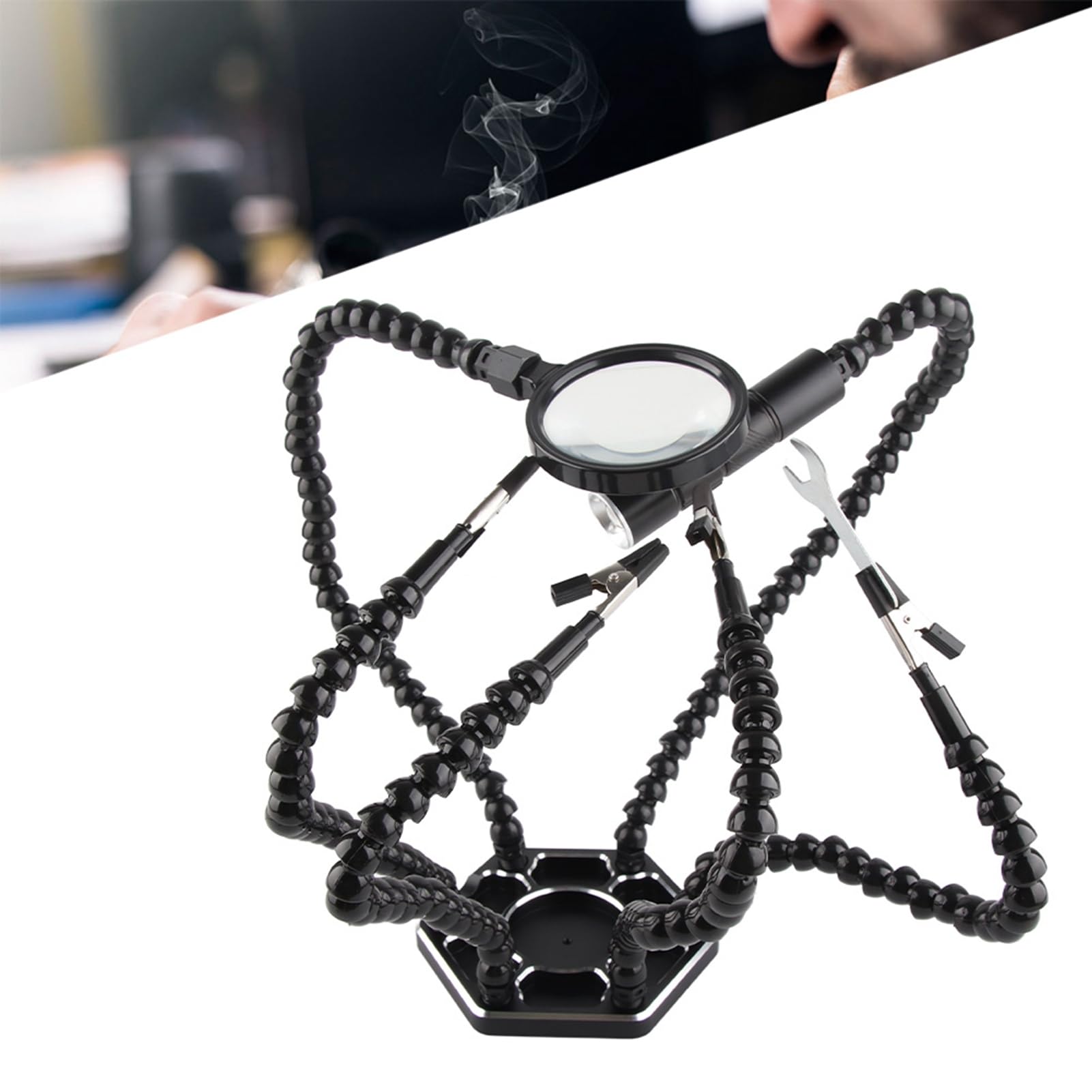 Supporto per saldatore 6 pezzi strumento di riparazione del circuito con bracci in nylon lente d'ingrandimento a luce LED per la riparazione