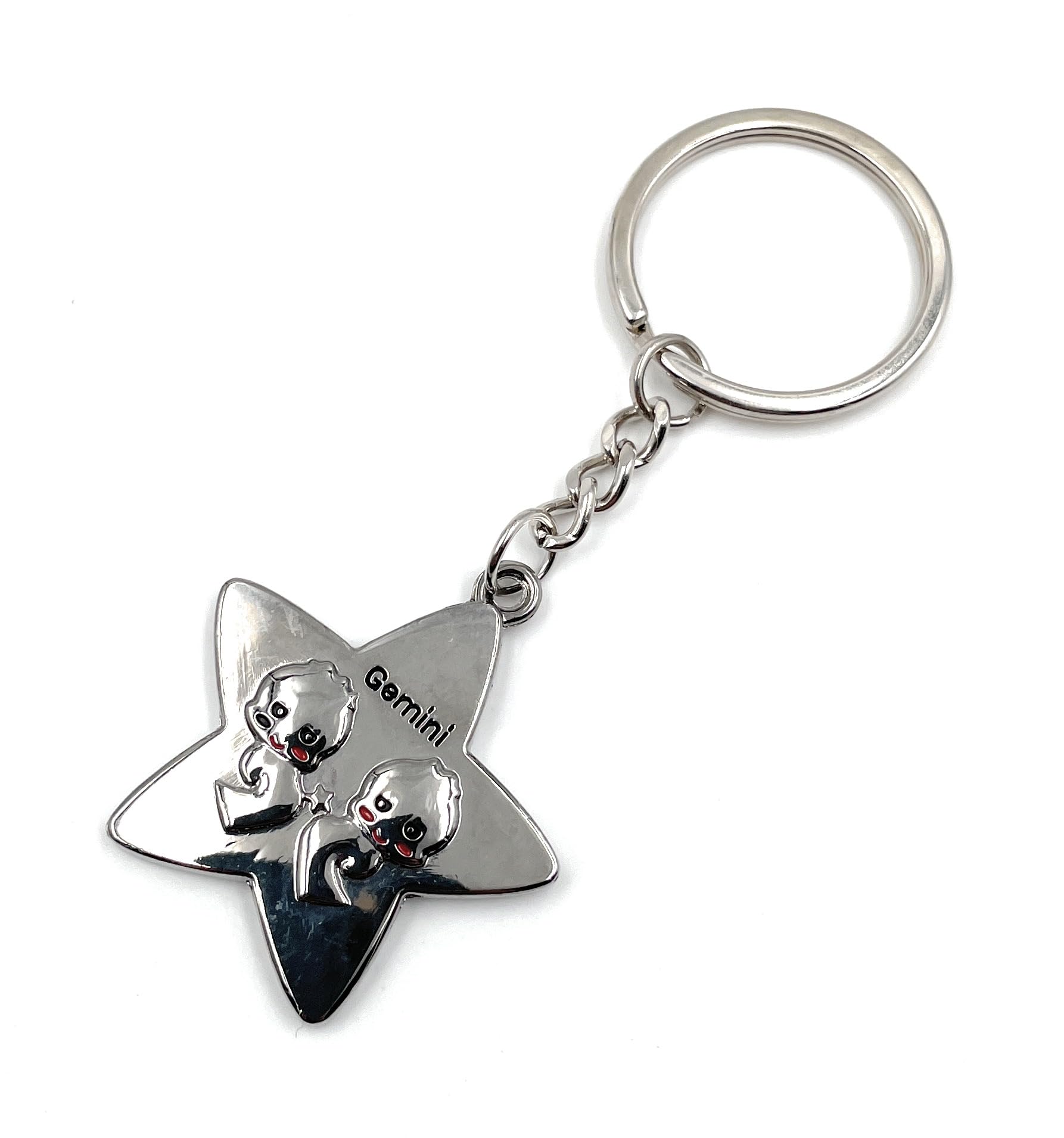 Onwomania Gemini Gemini Zodiac Sign Keyring Metal Lucky Charm in Aluminium Gift Box, Ideal as a Gift, silver, One Size