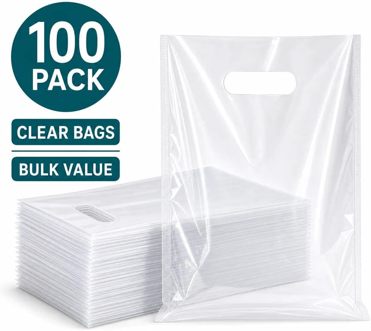 ysmile Clear Plastic Shopping Bag with Handle Merchandise for Small Business Poly Die Cut Retail Gift Wrap 7.8x11.8 Inch