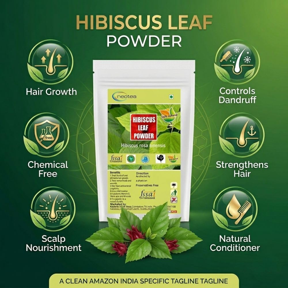 Neotea Hibiscus Leaf Powder, Sembaruthi Ilai, 300 g, naturalne leczenie wypadania włosów, wspomaga wzrost włosów, wosk bez chemikaliów