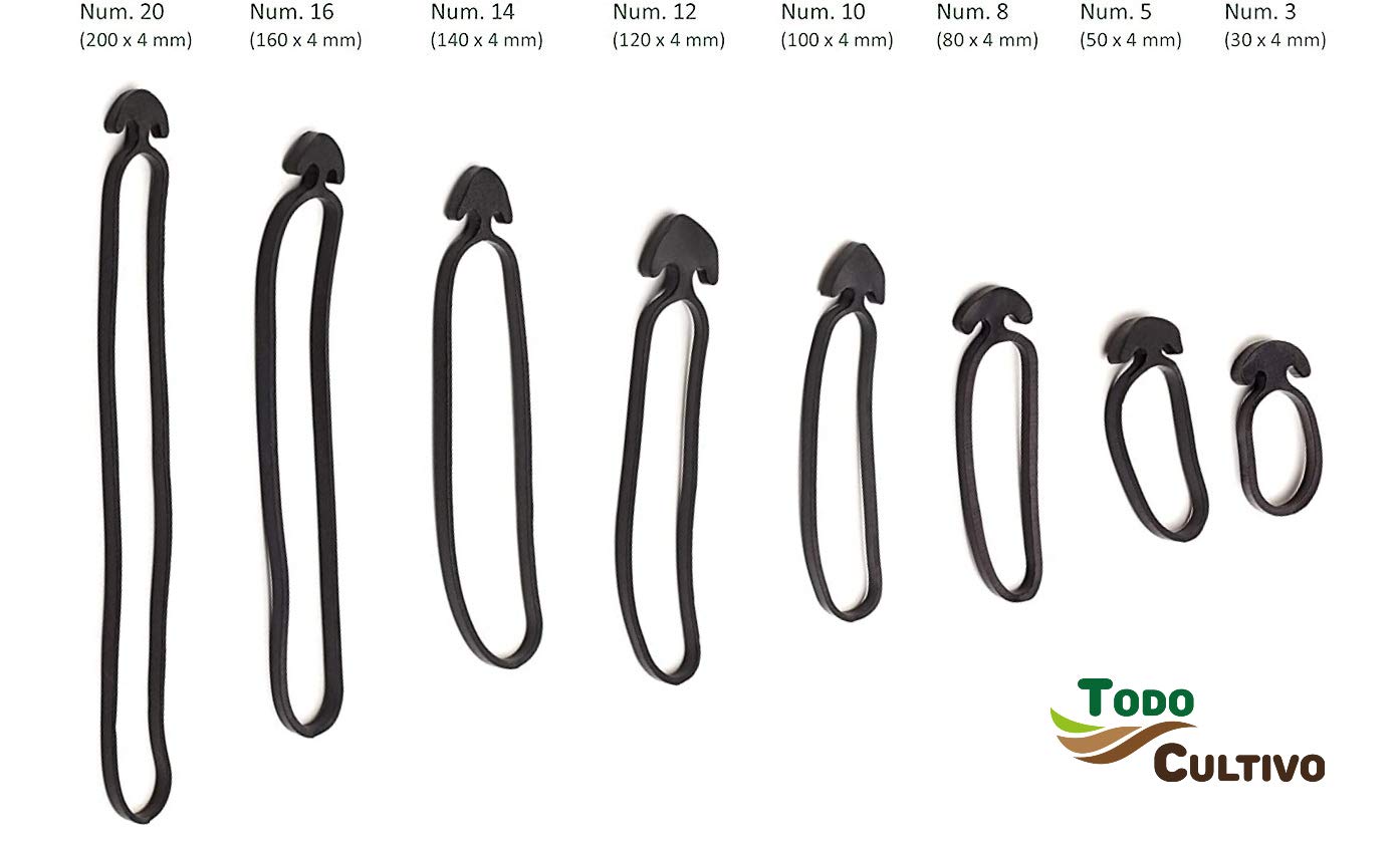 Todo Cultivo Goma Ancla Elastica nº 12 Extra para entutorar. 400 uds (2x200). Caucho EPDM Reforzado (máxima Elasticidad y duración)