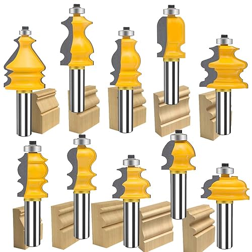 TAIWAIN Broca de enrutador de vástago de 12 pulgada, 10 piezas de herramienta de moldeo de marcos de fotos, herramienta de corte CNC de carburo de