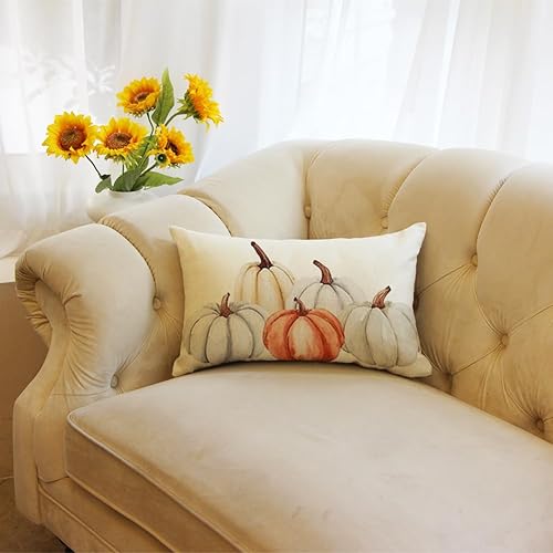 Miniatura 4 de Ogiselestyle Funda de almohada de otoño de calabaza en acuarela de 12 x 20 pulgadas, decoración de temporada de otoño de calabaza de Acción de
