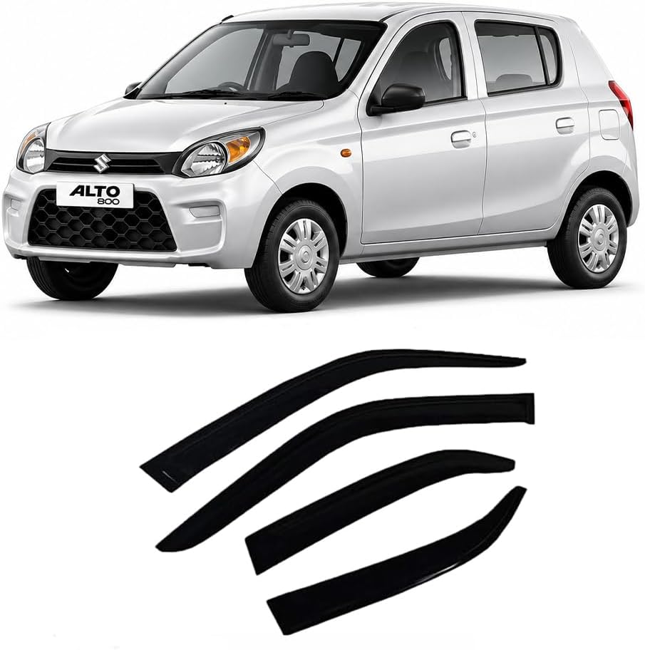 EBuyXpress Car Rain Window Door Visor for Maruti Suzuki Alto 800 | Side Window Wind Deflector | Black Smoke Visor Set of 4 | Easy Installation | Dust & Rain Protection