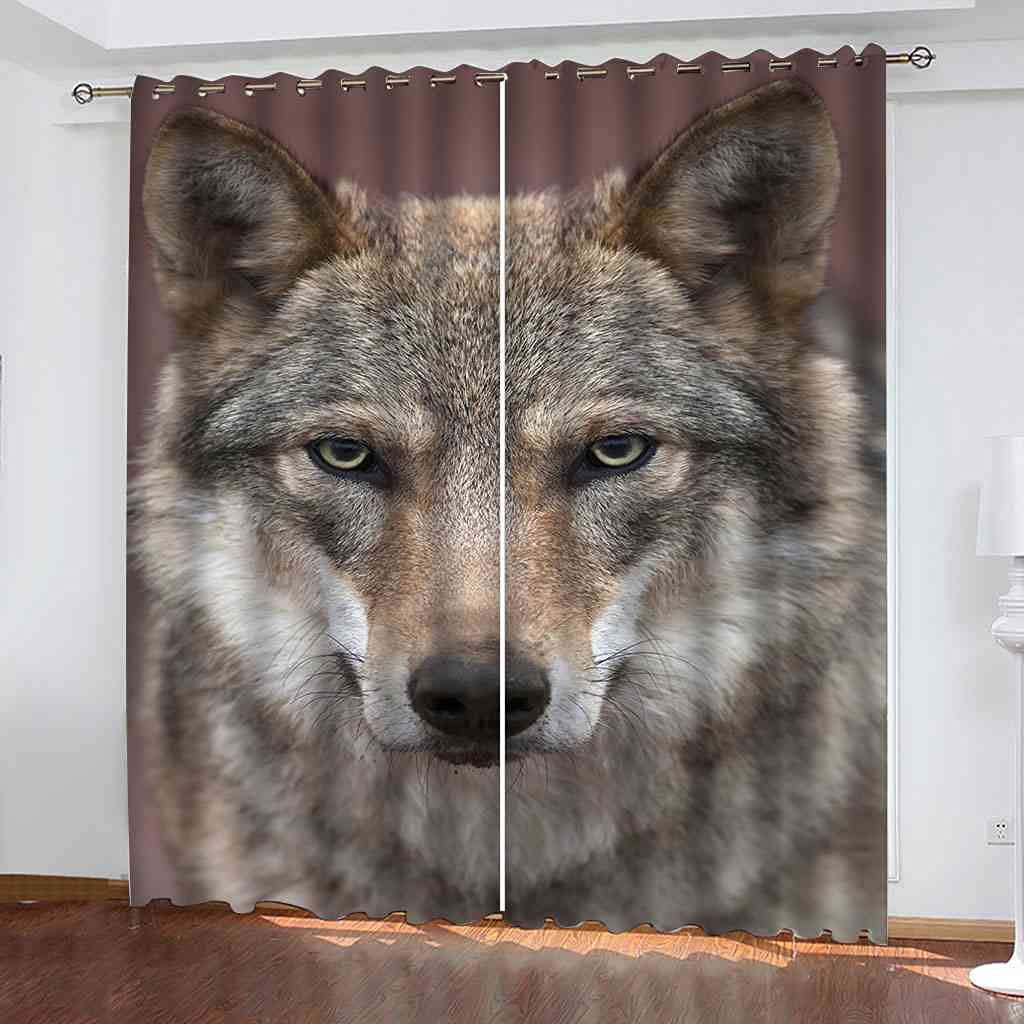 Rideau occultant isolant thermique loup gris 3D déco salon moderne 200x160cm