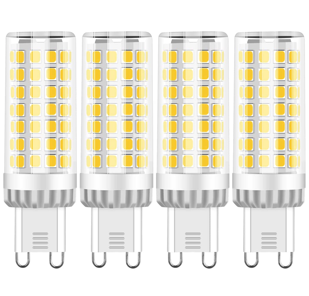 G9 LED Light Bulbs 9W, 750LM, Cool White 6000K, Equivalent to 50W-80W G9 Halogen Bulbs, G9 Socket, No Flicker, Non-Dimmable for Chandelier, Ceiling Lights, Wall Light Fittings, AC 220-240V, 4 Pack