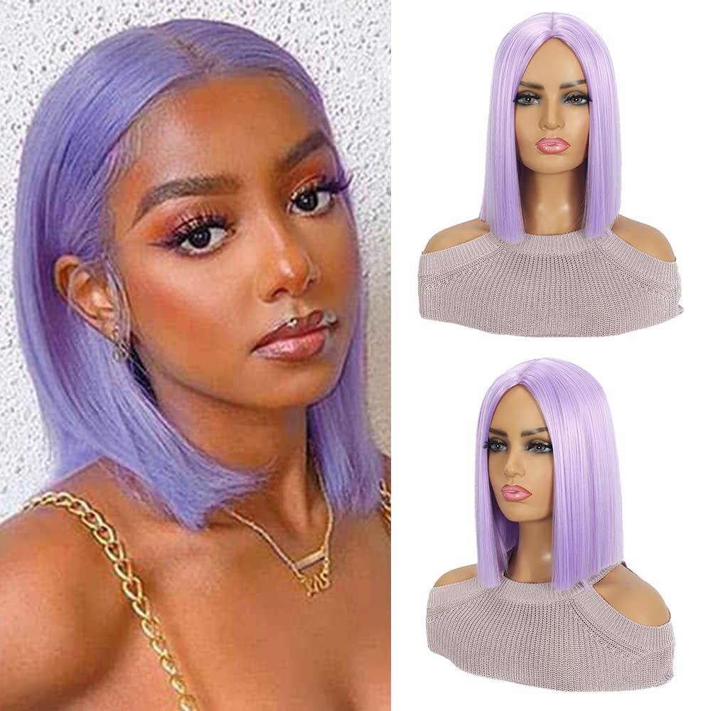 Junbeauty light Purple Wig Straight Bob Hair 12 Inch