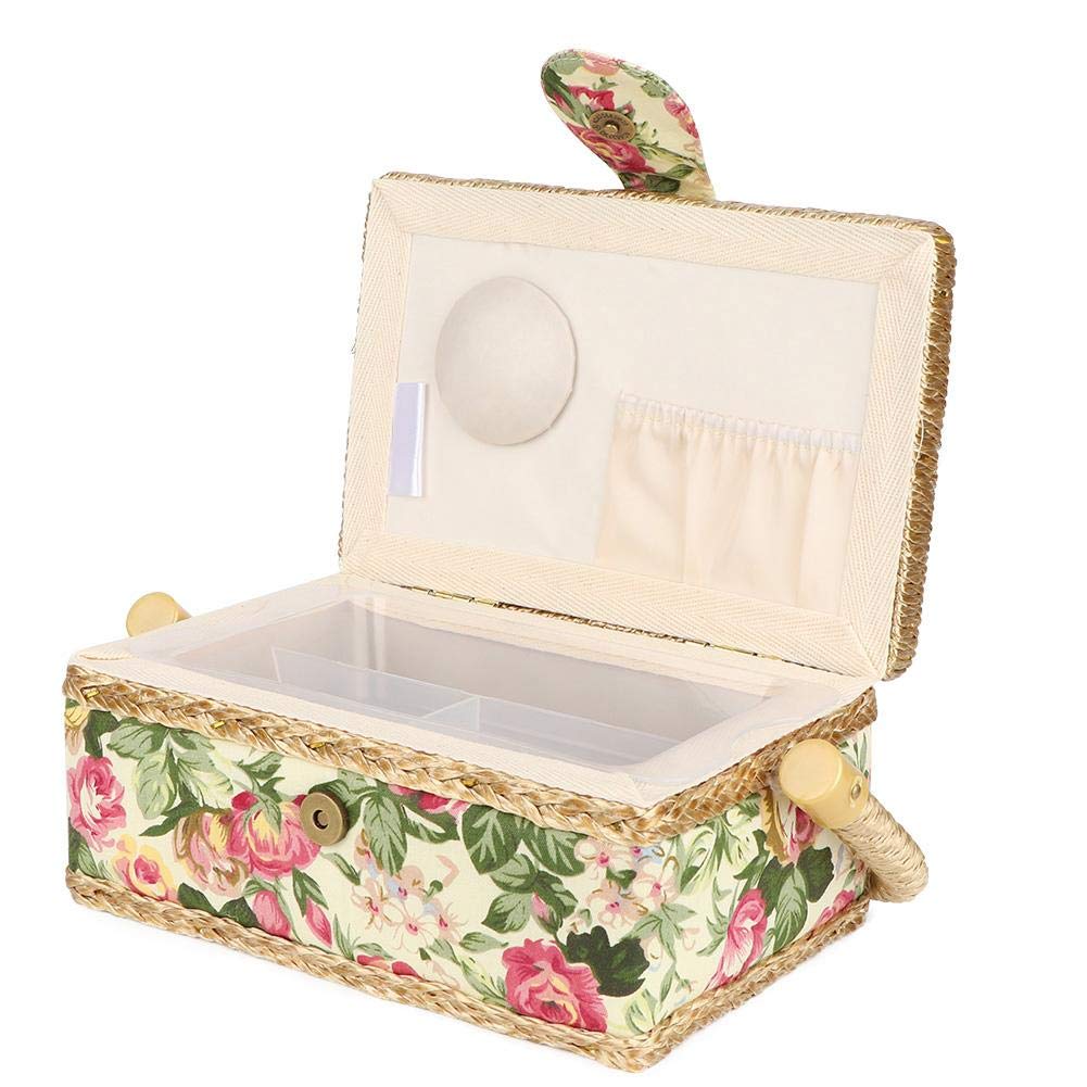 Cestino da cucito Scatola da cucito per uso domestico Scatola da cucito in stoffa Tessuto per ago per filo Organizzazione domestica(Garden rose)