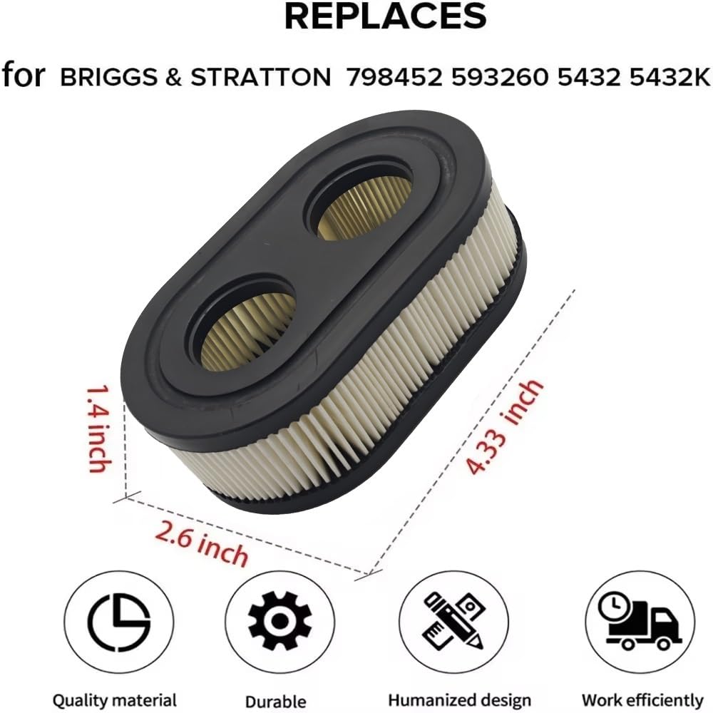 Filtro de Aire Compatible con 593260 798452, Repuesto de cortacésped, Herramientas de Limpieza del hogar, Piezas de jardín, 5 uds.