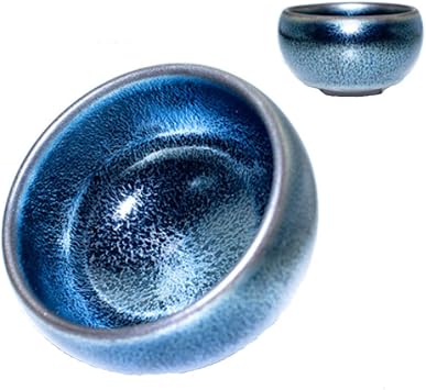 Maya Star Traditional Handmade Vintage Tenmoku Teaware Artistic Handle Glazes JianZhan Tea Cup Ceramic Cup Gift 100 mlBlue Sea