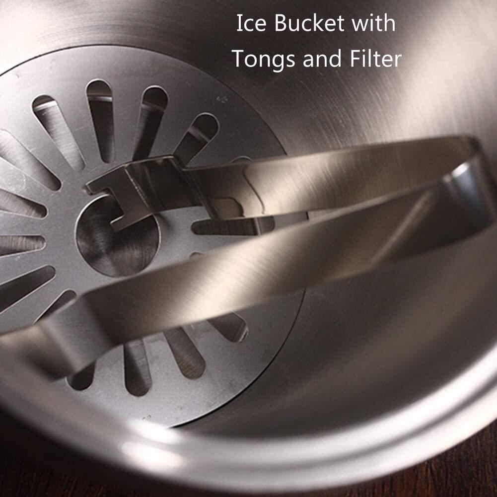 Cubo de hielo, cubo de hielo de acero inoxidable, cubo de hielo de doble pared de acero inoxidable aislado con tapa y pinzas para filtro, cubo de vino grueso, enfriador de vino portátil para bar
