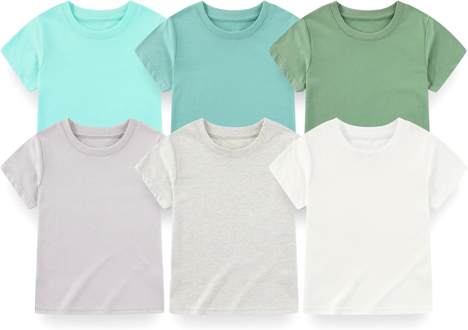 JELYLOVE 6-Pack Unisex Baby Toddler Little Kid T Shirts 100% Cotton Solid Short Sleeve Basic Tees for Boys Girls