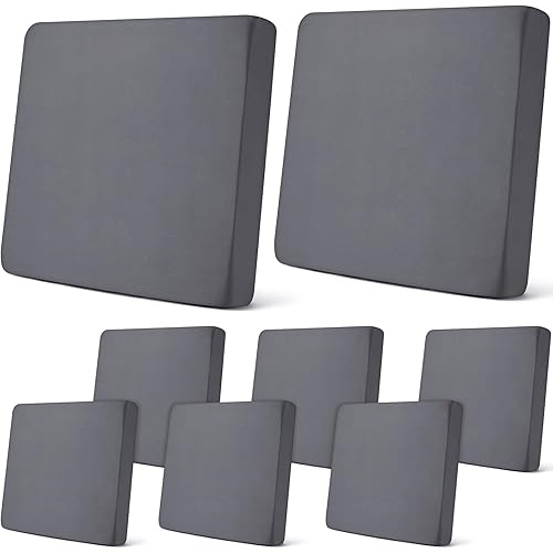 Newwiee 8Pcs Patio Cushion Covers Stretch Outdoor Cushion Cover Replacement for Patio Furniture Sofa Couch Slipcovers, Soft Flexibility Washable Furniture Protector(Waterproof Pure,Dark Gray)