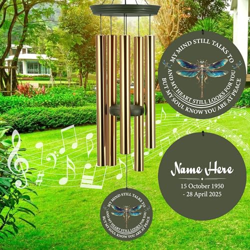 Image of ASTARIN Personalized Wind Chimes, Memorial Wind Chimes, Dragonfly Custom Name Sympathy Gifts Windchime for Loss of Loved One, Condolences 30in /36in Wind Chime for Loss of Loved Ones(Produced in Texas)