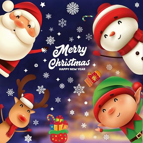82 calcomanías navideñas de copo de nieve para ventana, para vidrio, decoraciones de Navidad, copos de nieve, Papá Noel, renos para fiestas