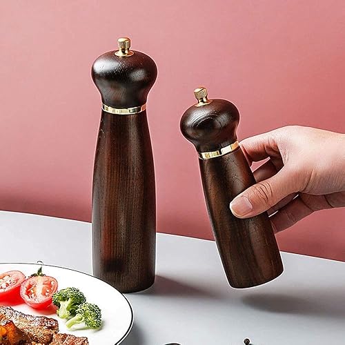 Miniatura 2 de CAFFIA Molinillo de sal y pimienta de madera, molinillo manual de madera para sal, pimienta, agitadores recargables con rotor de acero al carbono de