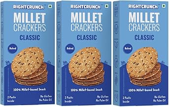 Rightcrunch Millet Crackers - Baked Snack, No Maida, No Palm Oil, Gluten-Free, No Artificial Flavours or Preservatives Pack of 3 – 300g (Pack of 3, Classic)