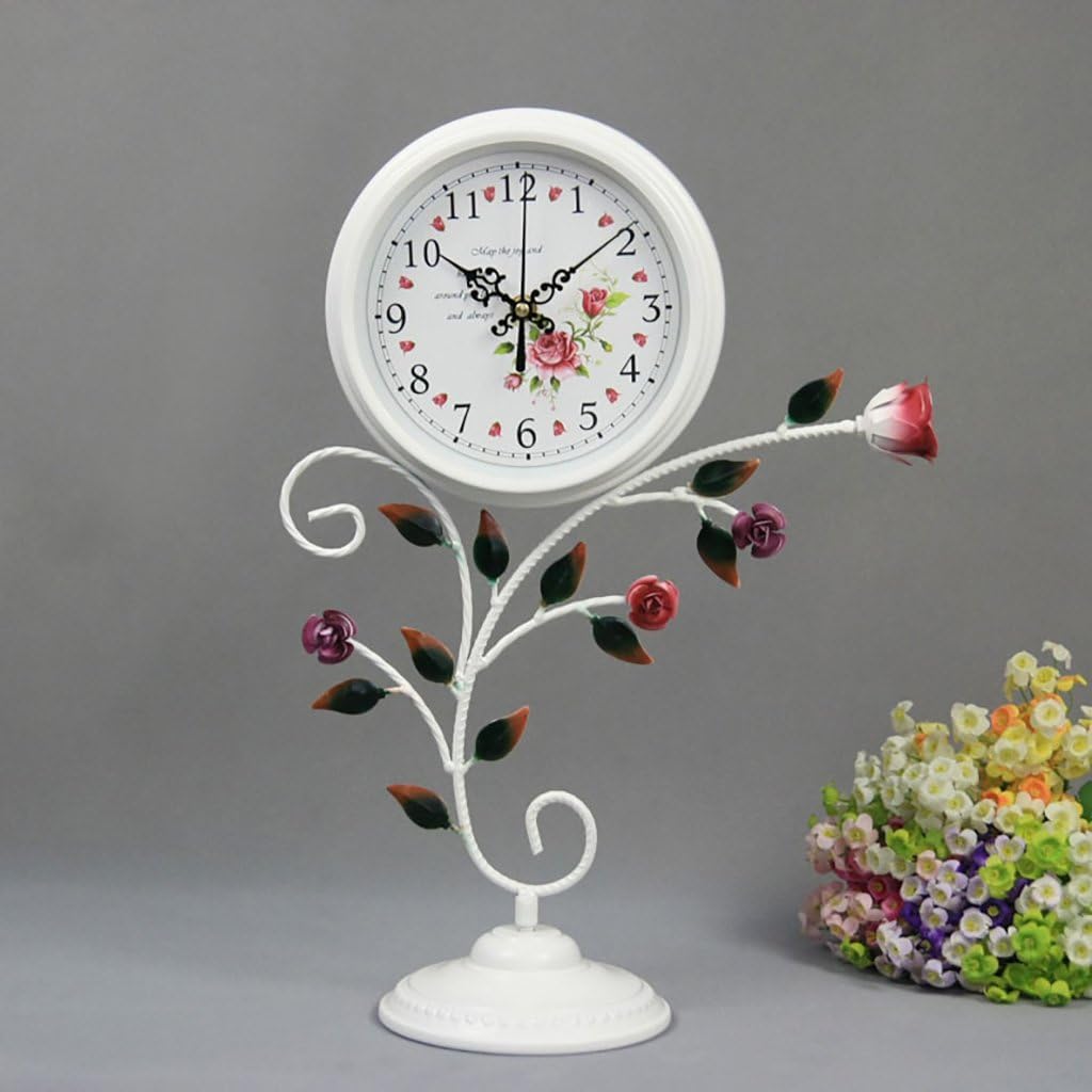 Retro Mantel/Mantle Rhythm Quartz Clock Iron Living Room Desk Shelf Clocks Decoration (Color : White)