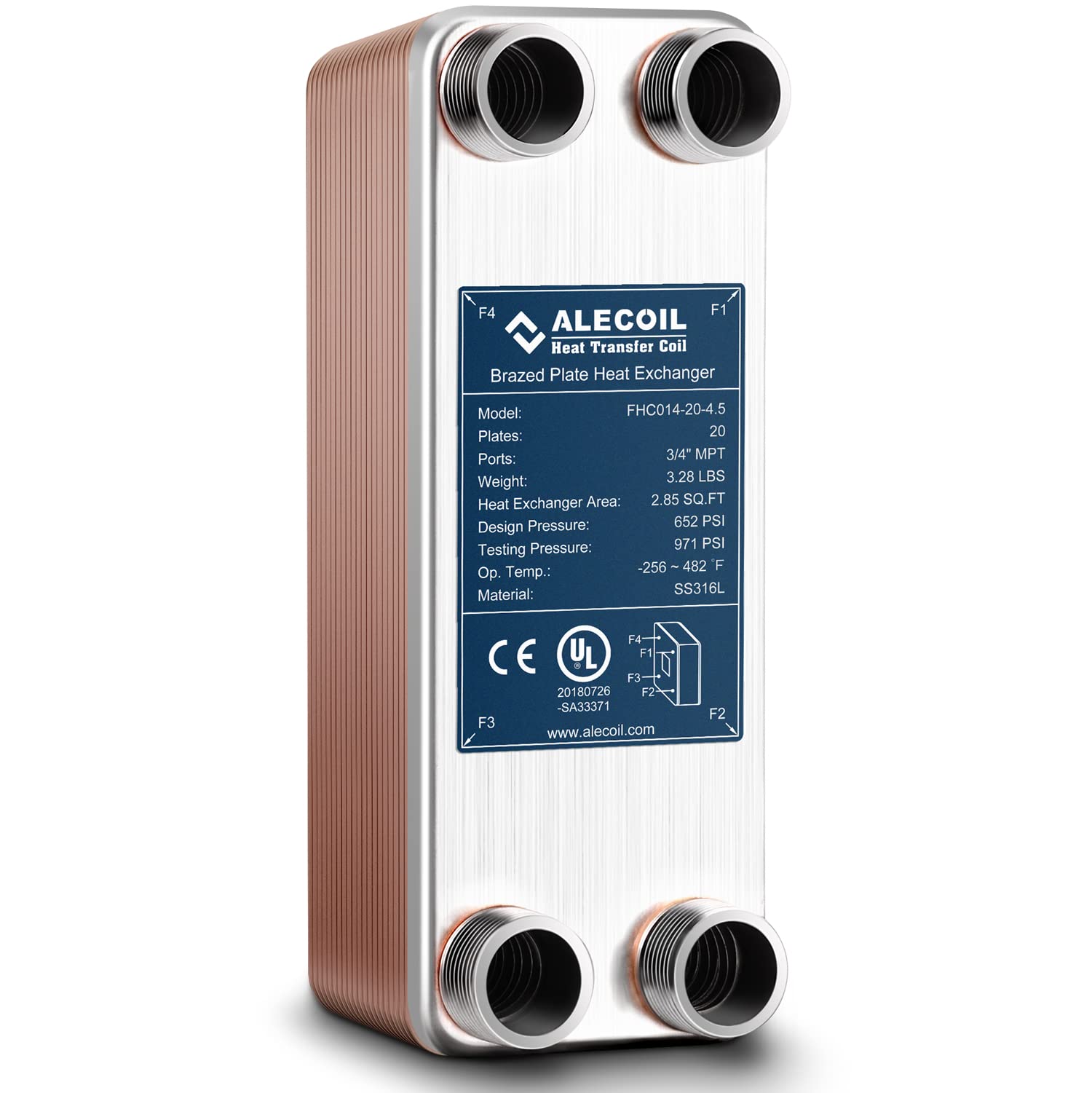 Amazon.com: Alecoil 3x8 20 Plates Heat Exchanger with 3/4 MPT Port Water  to Water 316L Stainless Steel Brazed Plate Heat Exchanger for Water Heating,  Floor Heating, Commercial and Industrial Refrigeration : Industrial