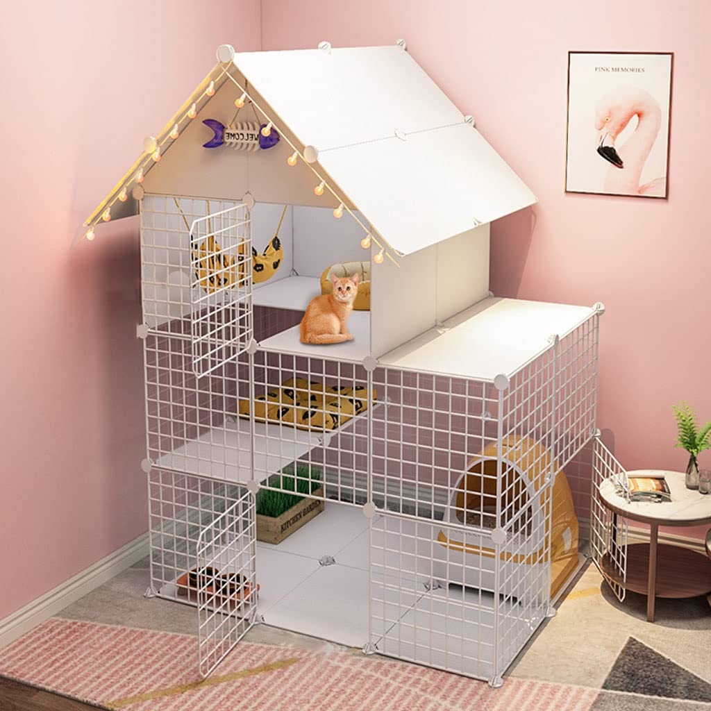 Okap Klatka dla kota Ogrodzenie dla kota Odpinany drut Kryty Domek dla majsterkowiczów Duży trening Idealny dla 1-2 kotów (Rozmiar: 111 x 75 x 146 cm) Ciepły jak zawsze