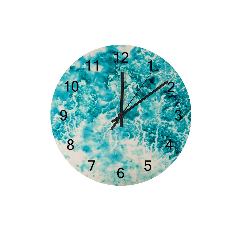 Horloge murale en bois aquarelle mer CHEHONG ronde silencieuse style vintage 30 cm