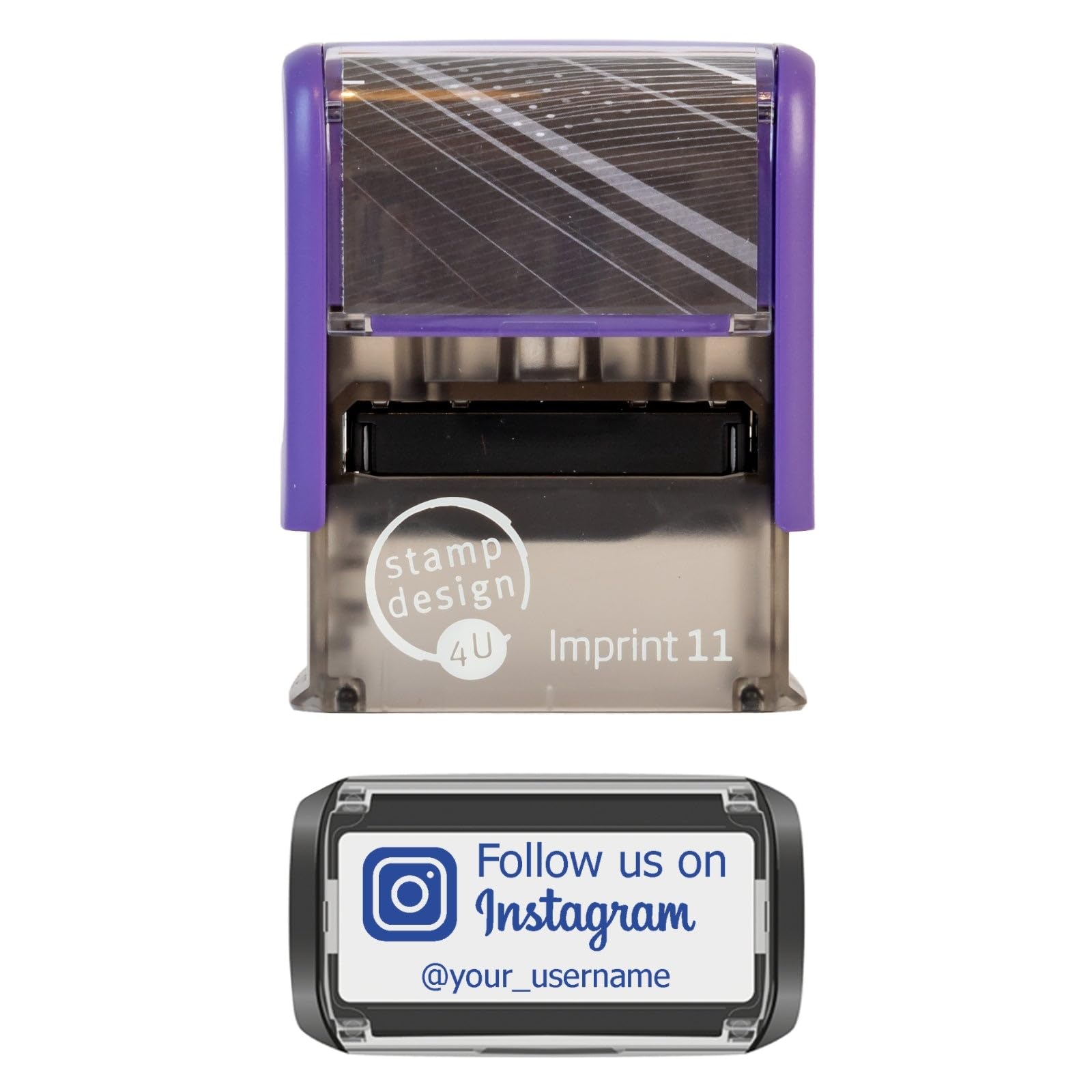 Personalised Social Media Custom Stamp Self Inking - Follow us on Instagram in Blue Ink