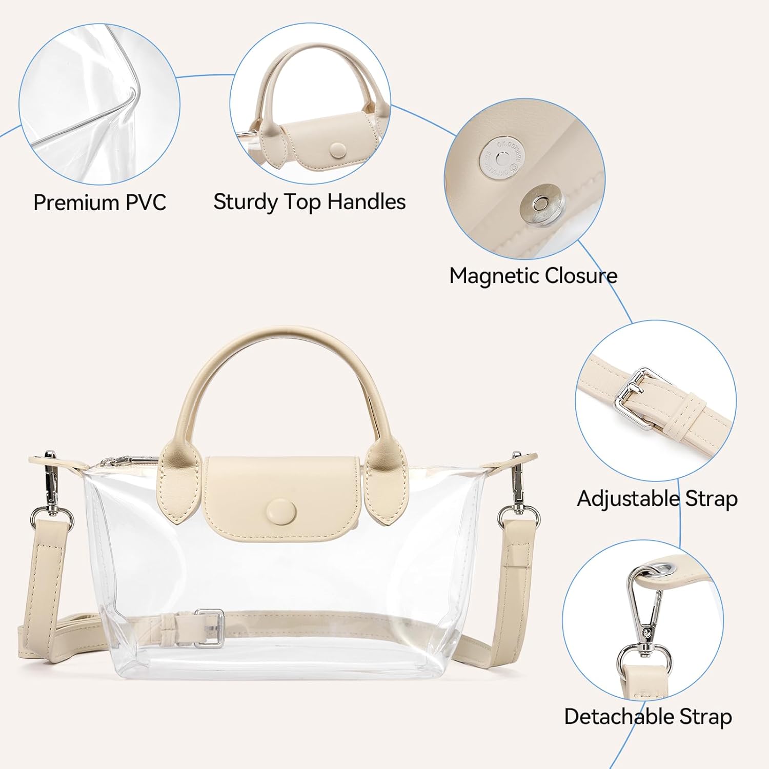 BOSTANTEN Clear Bag for Stadium Approved Crossbody Purse Handbags for Concerts Sports Events