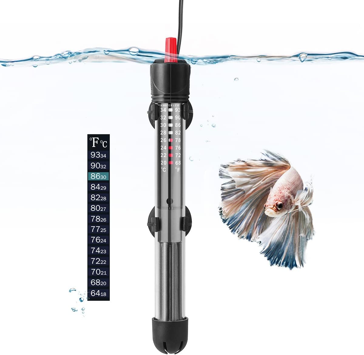 HITOP 50W 100W 300W Adjustable Aquarium Heater, Submersible Fish Tank Heater
