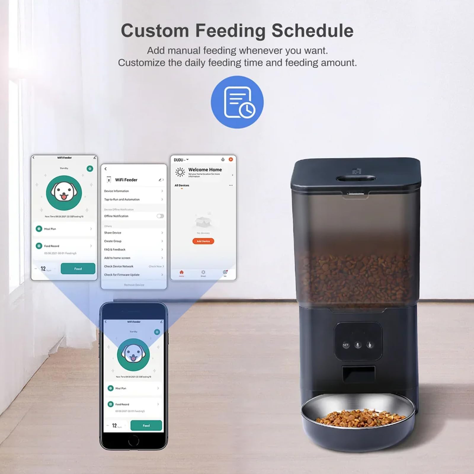 Comedero Gato Automatico 6L Dispensador Comida Gatos/Perros Dispensador De Comida Perros con Temporizador Y 1-4 Comidas Al Día App Control Cuenco De Acero Inoxidable,Blanco