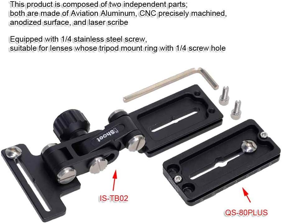 Telephoto Lens Support Bracket Holder + Arca-Swiss Fit Quick Release Plate Compatible with Large Camera with Battery Grip & 400mm f/2.8 300mm f2.8 Long-Focus Lens Arca Type Tripod Ball Head