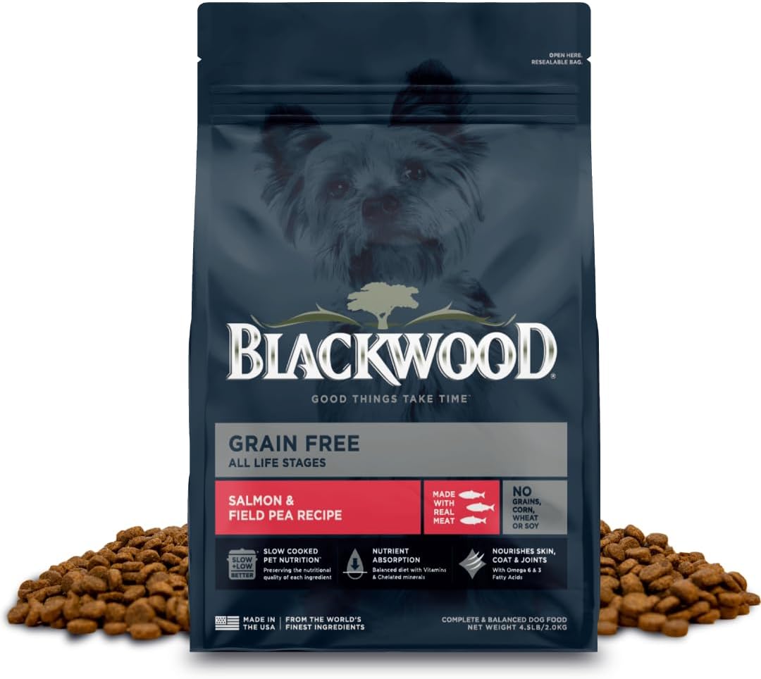 Blackwood Grain Free Dry Dog Food, Salmon & Field Pea Recipe, 4.5 Pound Bag for All Life Stages, Slow Cooked with Vitamins & Minerals for a Balanced Diet