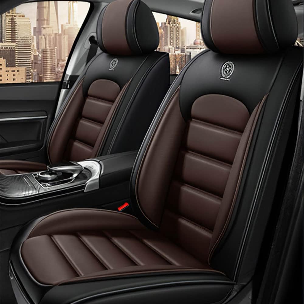 Car Seat Covers for Toyota Tundra 2000-2023,Waterproof Soft Breathable PU Leather Seat Cover with Storage Pockets(Black&Coffee,Front Set) Front Set Black&Coffee