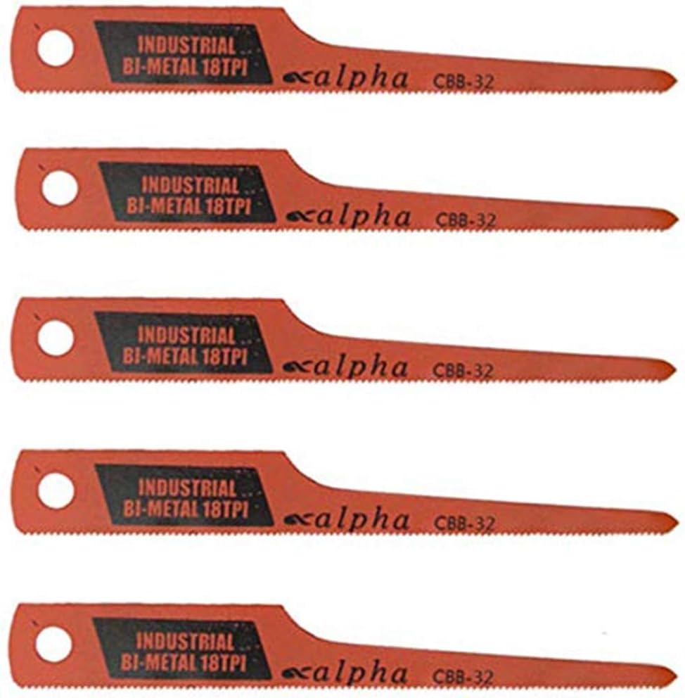 18T Reciprocating Saw Blade Set, Air Saw Hacksaw Blades Tools for Metal, Woodcutting, Rubber, 5 Pieces (18T, Red)
