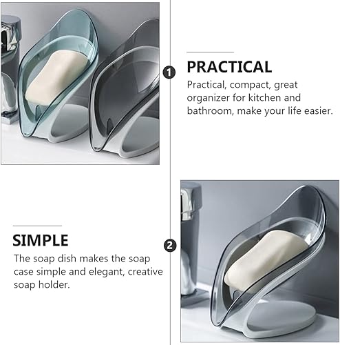 Miniatura 9 de Cabilock Jabonera en forma de hoja, 2 piezas, soporte creativo para jabón de ducha para baño, cocina, diseño de drenaje práctico, contenedor de