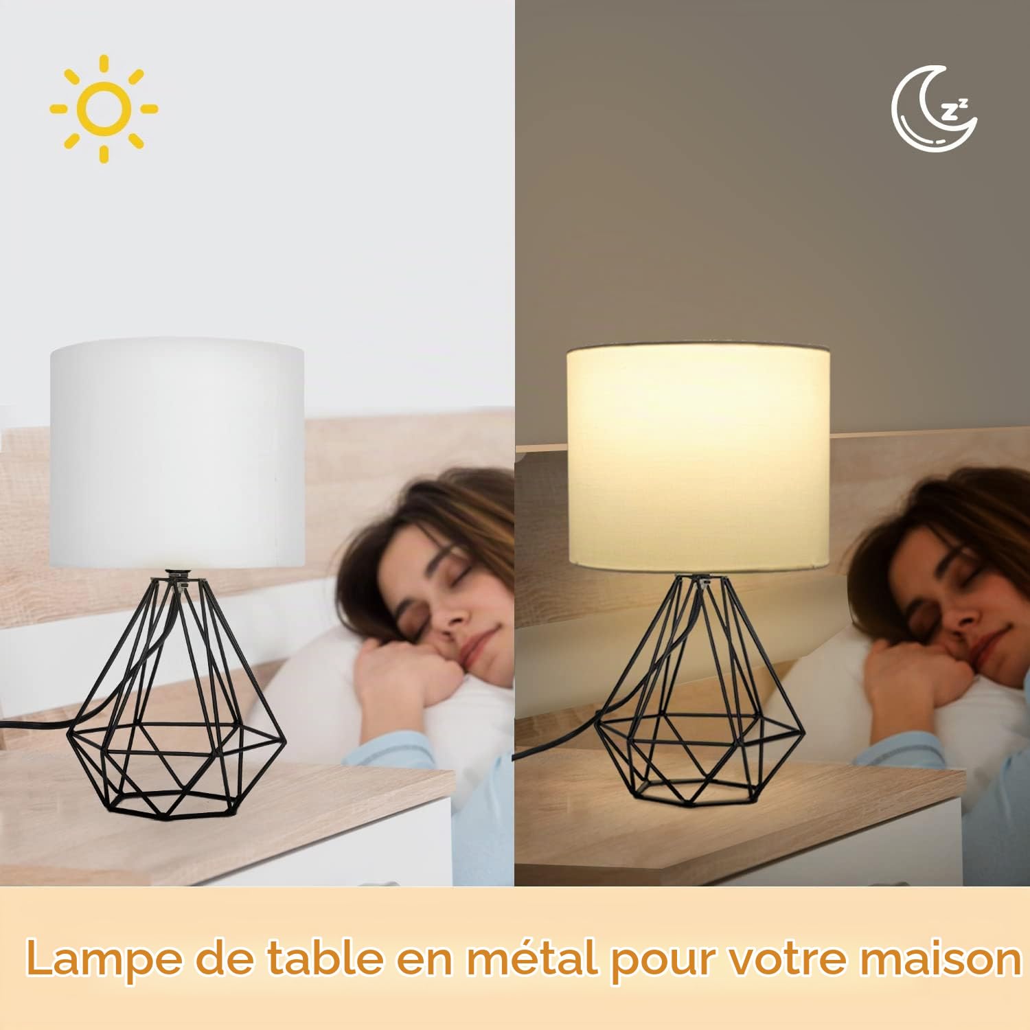 Aigostar - Lampe de Table de Style Rétro Industriel, Culot Fin E14. Lampe de Chevet Décorative avec Base en Métal et Abat-jour Blanc, Idéale Décoration Chambre Salon
