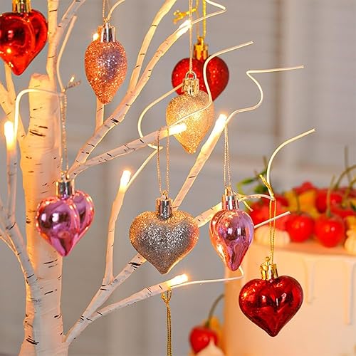 Miniatura 4 de Árbol de abedul iluminado para el día de San Valentín con adornos de corazón, lámpara LED romántica de árbol de ramita de abedul de mesa, 24 luces