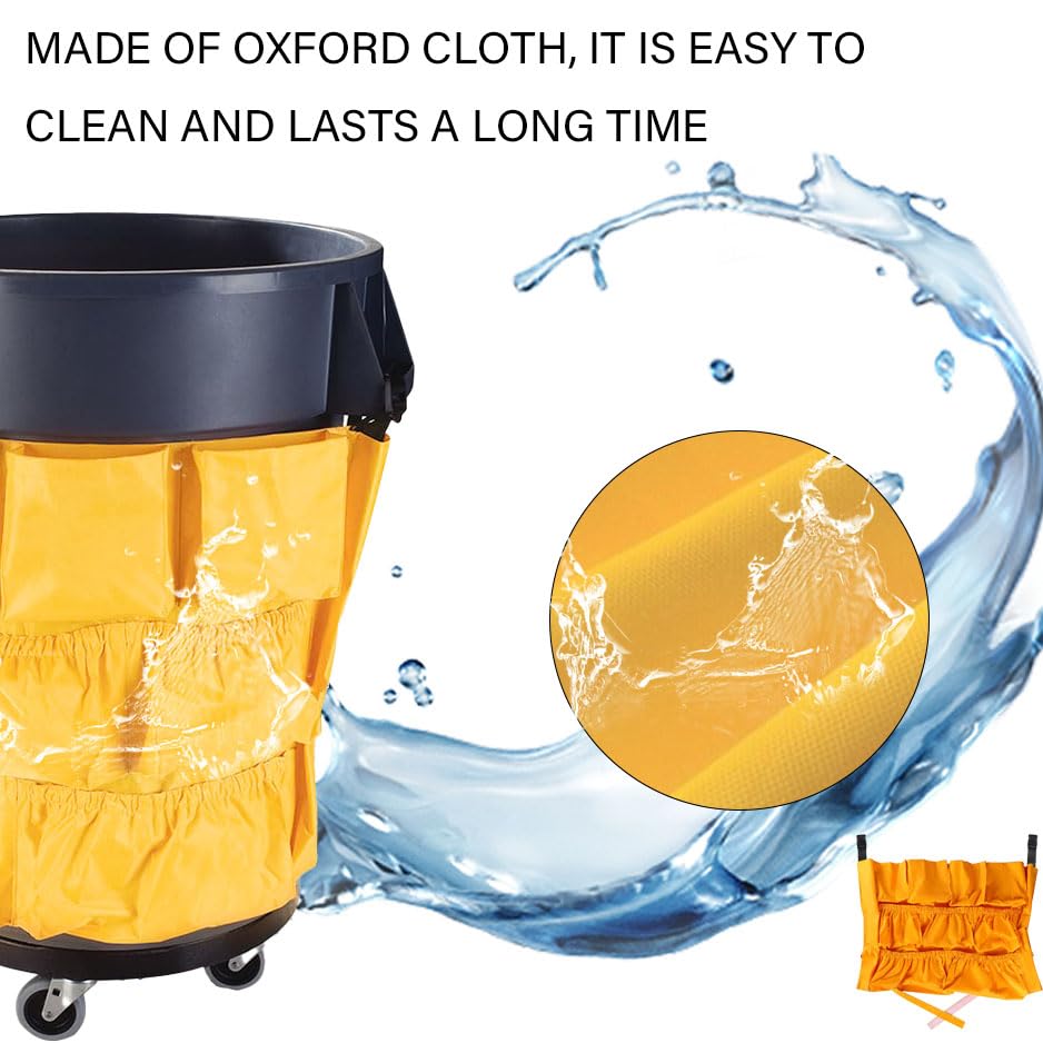 Image of Yellow Trash Can Caddy Bags for Garbage Bins,10 Pockets Commercial Cleaning Caddy Bag,Fit 32-50 Gallon Can,Garbage Bin Caddy Organizer