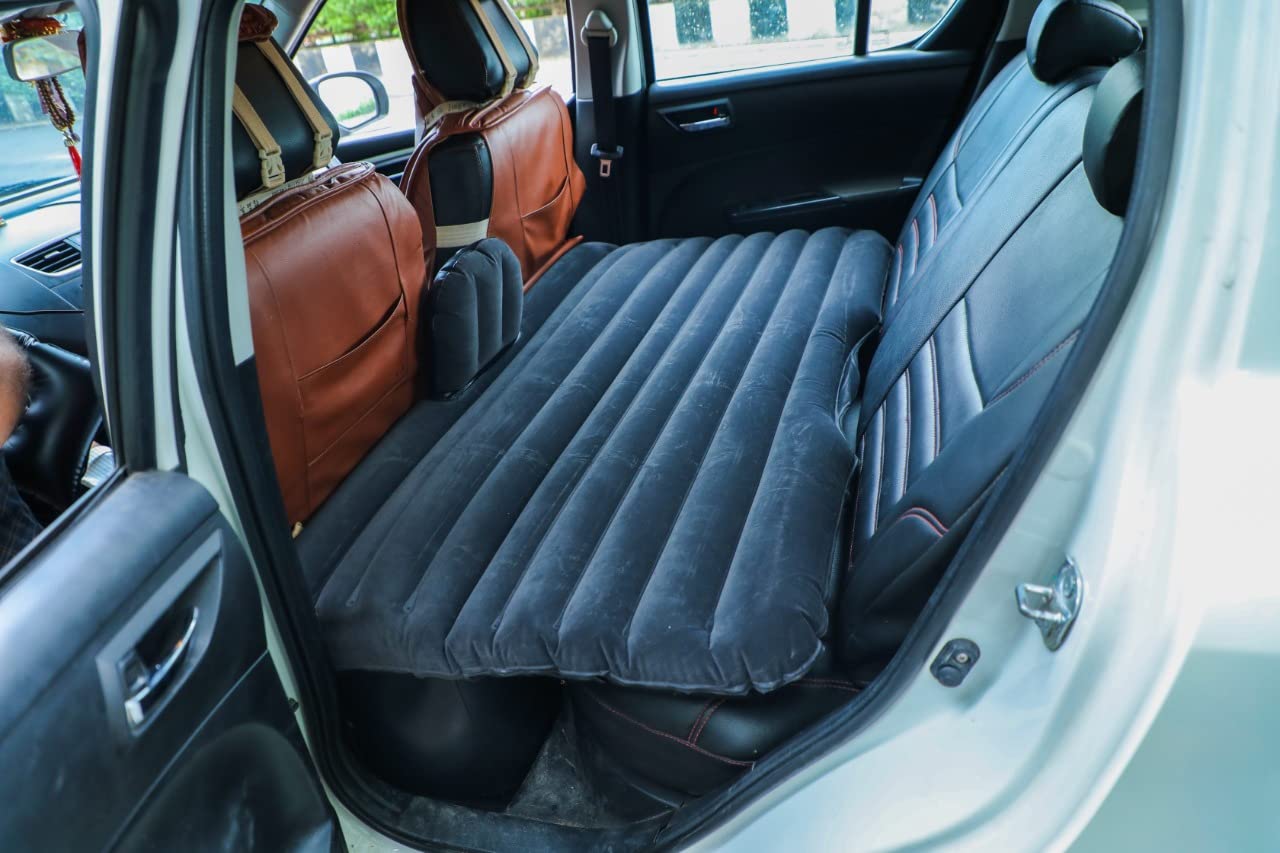 VARNIRAJ IMPORT & EXPORT WITH V LOGOCar Inflatable Bed with 2 Pillows (Light_Black)