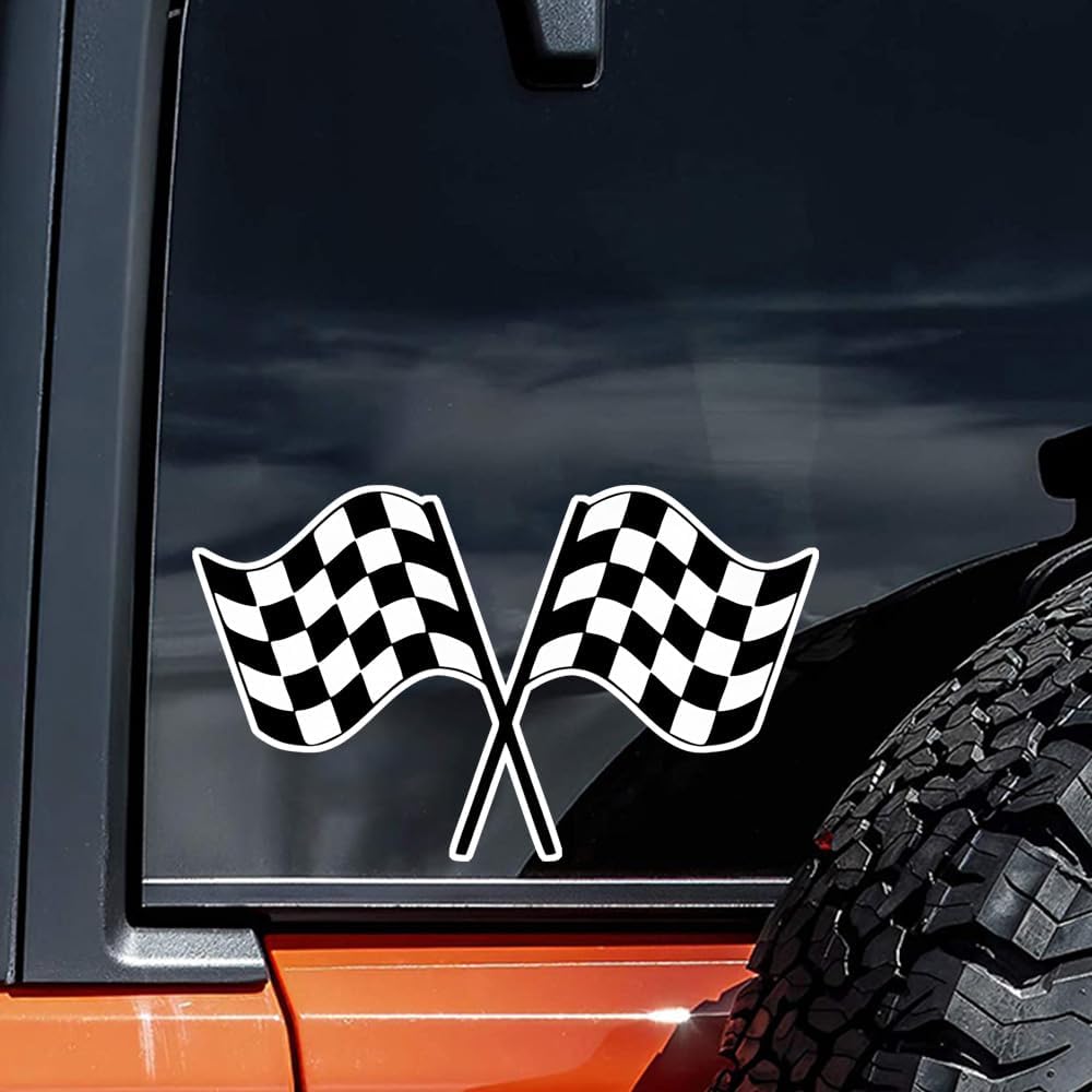2pc Racing-Themed Vinyl Checkered Flag Car Decal Stickers, 5.91''x3.54''- Waterproof & Weatherproof Decals, for Car Windows, Bumpers, Eexterior Decorative Accessories | CZ33