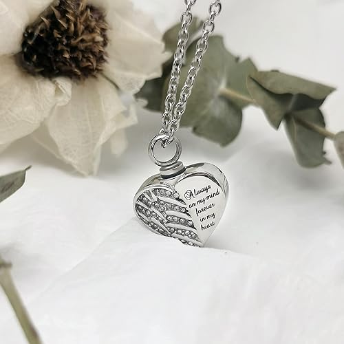Miniatura 2 de Joyas de cremación de alas de ángel de la guarda para cenizas, collares de urna de cristal de corazón para cenizas, collar de recuerdo conmemorativo
