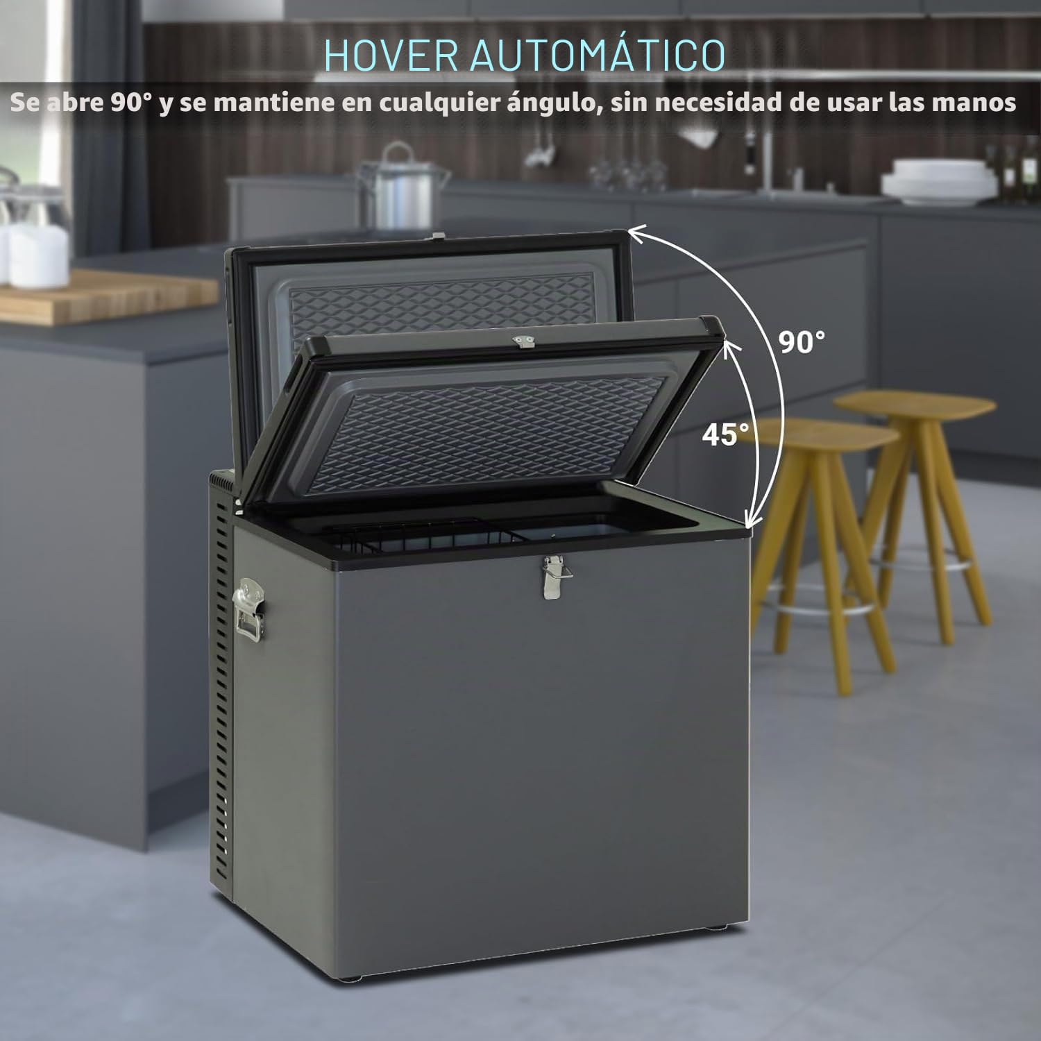 Smad Congelador de Gas Horizontal 70L para Camping y Garaje, 12V/240V/ Propano, Silencioso,21db,Negro