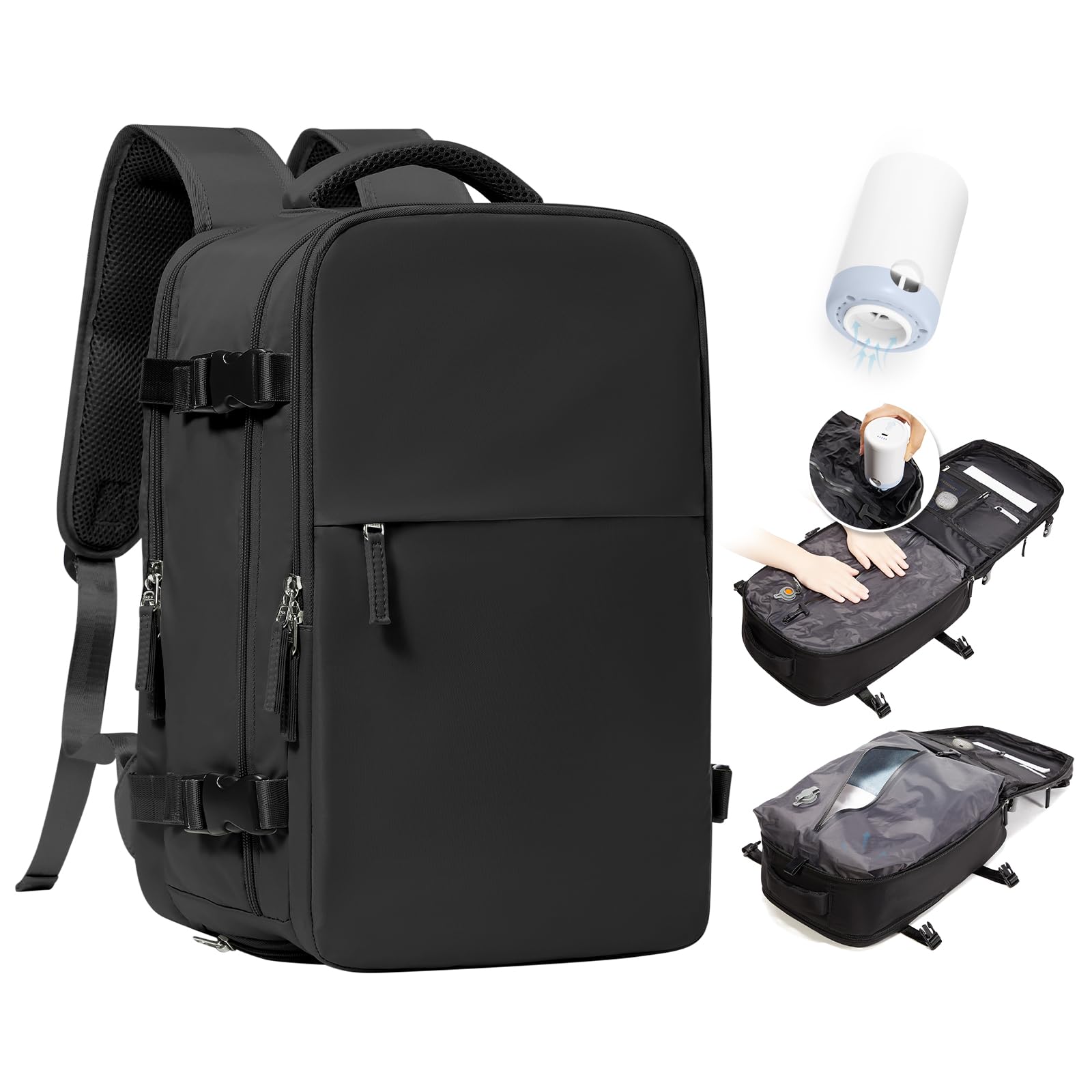 BJLFS Zaino da Viaggio con Sottovuoto Ryanair 40x30x20 Wizzair Bagaglio a mano 40x20x25 Ryanair con Pompa Borse da Cabina per Easyjet 45x36x20 con compressione sottovuoto,Zaino Casual per Laptop