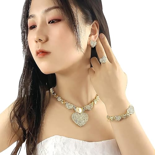 Vista 5 de XOXO - Juego de collar de joyería para mujer, chapado en oro de 18 quilates, novia, dama de honor, moda, diamantes de imitación, joyería de boda