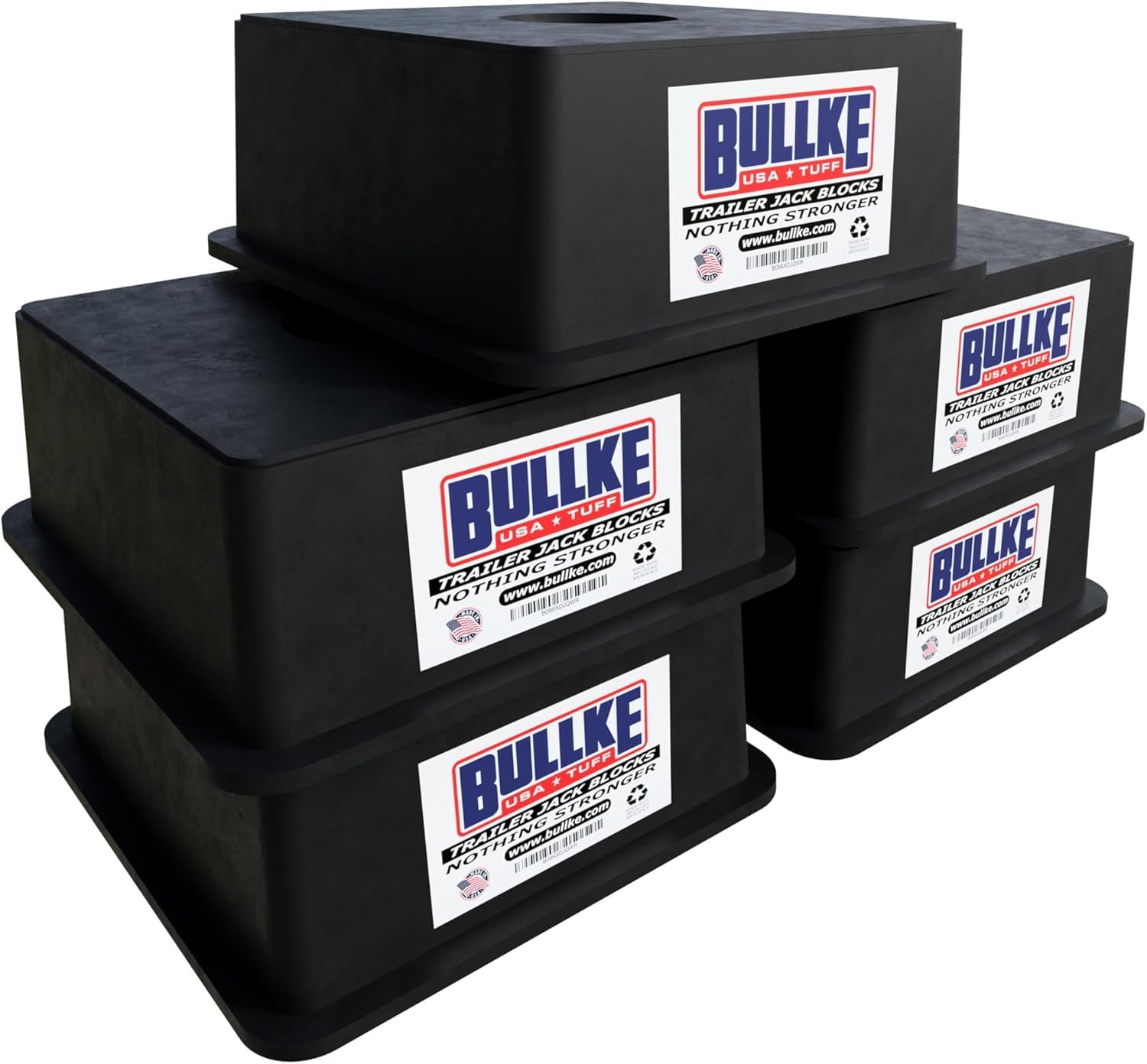 BULLKE Square Trailer Jack Blocks 5-Pack, USA-Made Heavy Duty RV Leveling Blocks, Stabilizing Jack Pads for Camper, 5th Wheel, Tongue Jack, Post Jack, Foot Jack &amp; Scissor Jack, Recycled Plastic