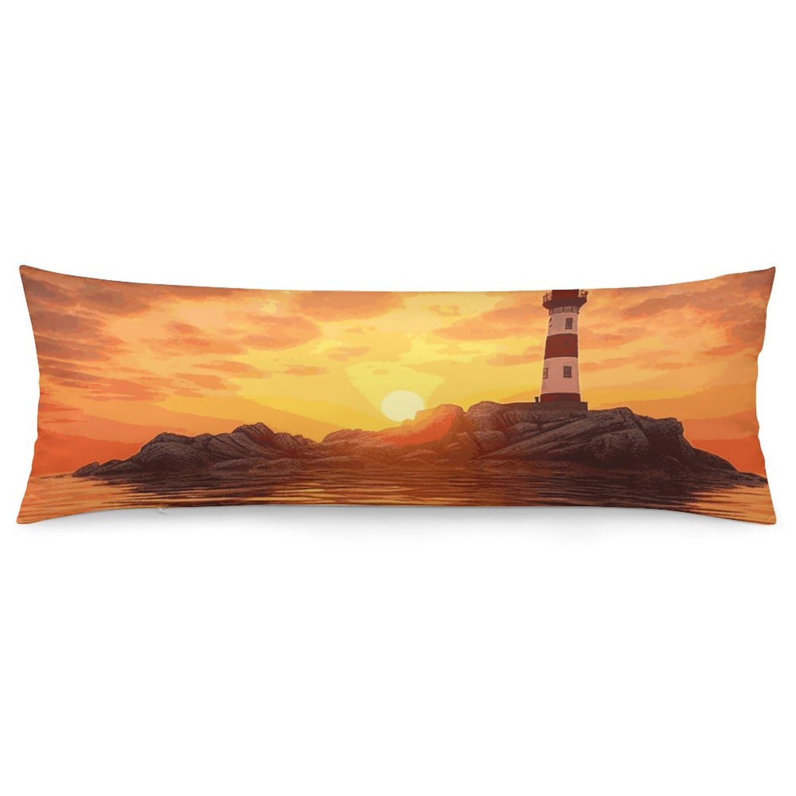 NONHAI 2 Pack Pillow Cases for Hair and Skin, Soft Breathable Pillow Case Covers with Hidden Zipper, Sea Lighthouse in Sunset Pillowcase 20"x54" Pillow Covers for Sleeping Gift