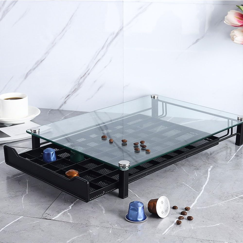 Soporte para Cápsulas de Café, Dispensador Capsulas Vertuo,Organizador Capsulas Vertuo,Cajón para almacenar cápsulas de Vertuoline (60 (vidrio))